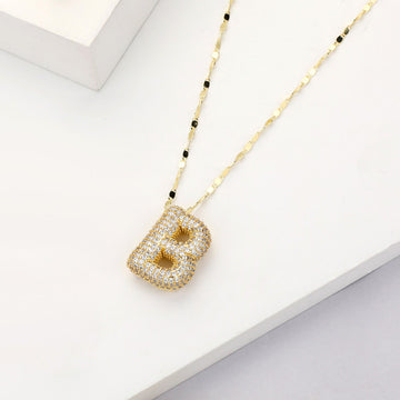 Madeline Love Gold -B- Gold Dipped CZ Stone Paved Initial Monogram Pendant Necklace - Necklaces