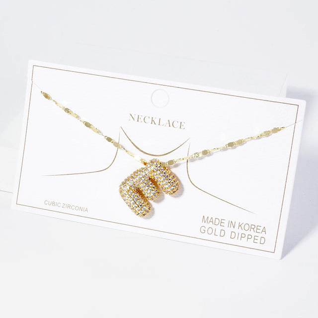 Madeline Love Gold -E- Gold Dipped CZ Stone Paved Initial Monogram Pendant Necklace - Necklaces