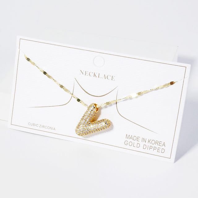 Madeline Love Clear, Gold -V- Gold Dipped CZ Stone Paved Initial Monogram Pendant Necklace - Necklaces