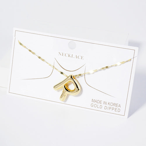 -R- Gold Dipped Metal Bubble Initial Monogram Pendant Necklace - Gold