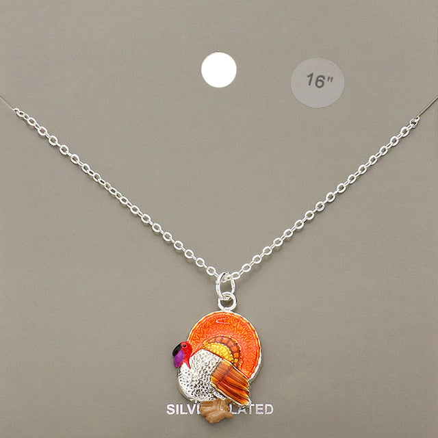 Madeline Love Orange Silver Plated Turkey Pendant Necklace - Necklaces