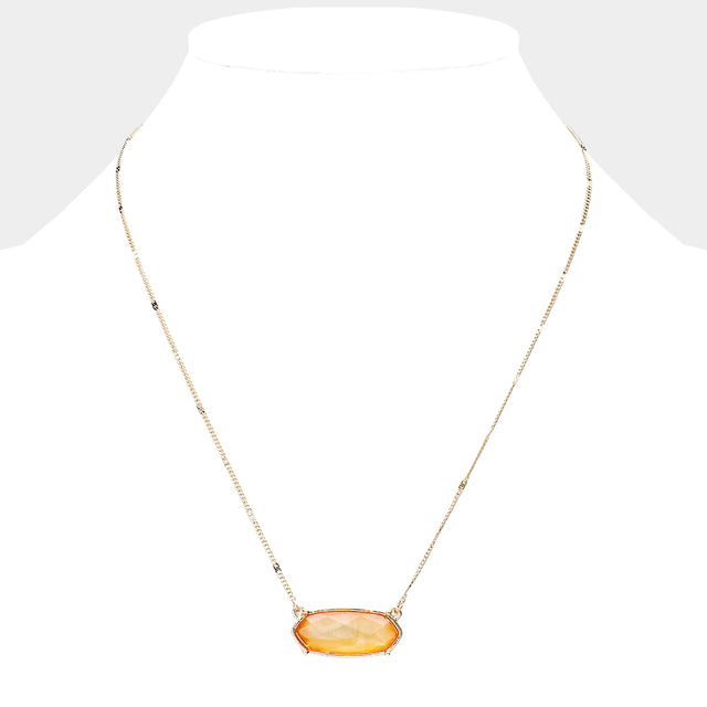 Madeline Love Gold, Orange Crystal Hexagon Pendant Metal Chain Necklace - Necklaces