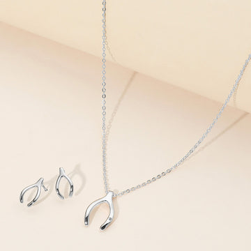 Madeline Love Rhodium Rhinestone Embellished Brass Metal Wishbone Pendant Necklace - Necklaces