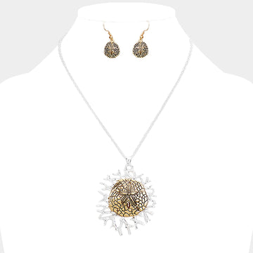 Madeline Love Antique Gold, Antique Silver Metal Sand Dollar Coral Pendant Necklace - Necklaces