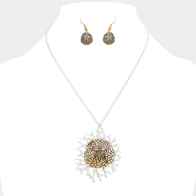 Madeline Love Antique Gold, Antique Silver Metal Sand Dollar Coral Pendant Necklace - Necklaces