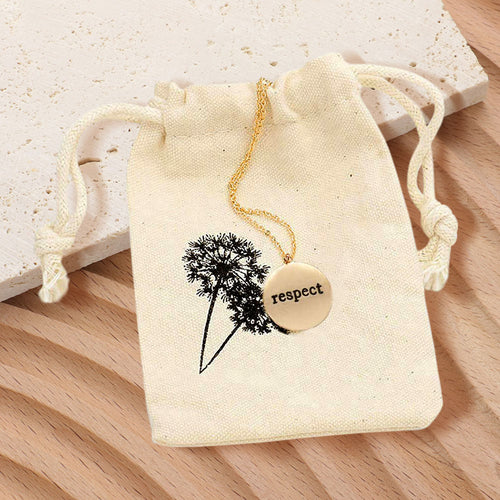 RESPECT Engraved Disc Pendant Necklace Gift Bag Set - Gold