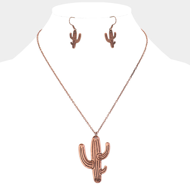 Madeline Love Copper Burnished Burnished Metal Cactus Pendant Necklace - Necklaces
