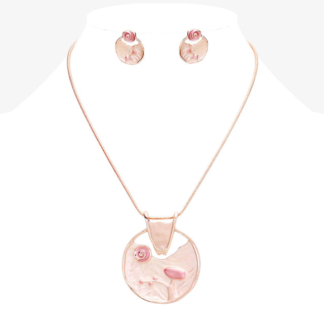 Madeline Love Pink, Rose Gold Crystal Abstract Design Pendant Necklace - Jewelry