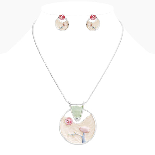 Crystal Abstract Design Pendant Necklace - Multi, Silver