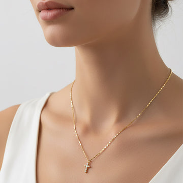 Madeline Love Clear, Gold Gold Dipped CZ Stone Point Mini Cross Pendant Necklace - Jewelry