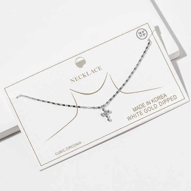 Madeline Love Clear, Rhodium White Gold Dipped CZ Stone Point Mini Cross Pendant Necklace - Jewelry