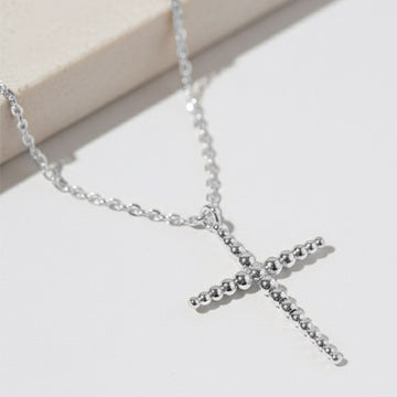 Madeline Love Rhodium White Gold Dipped Beaded Cross Pendant Necklace - Necklaces