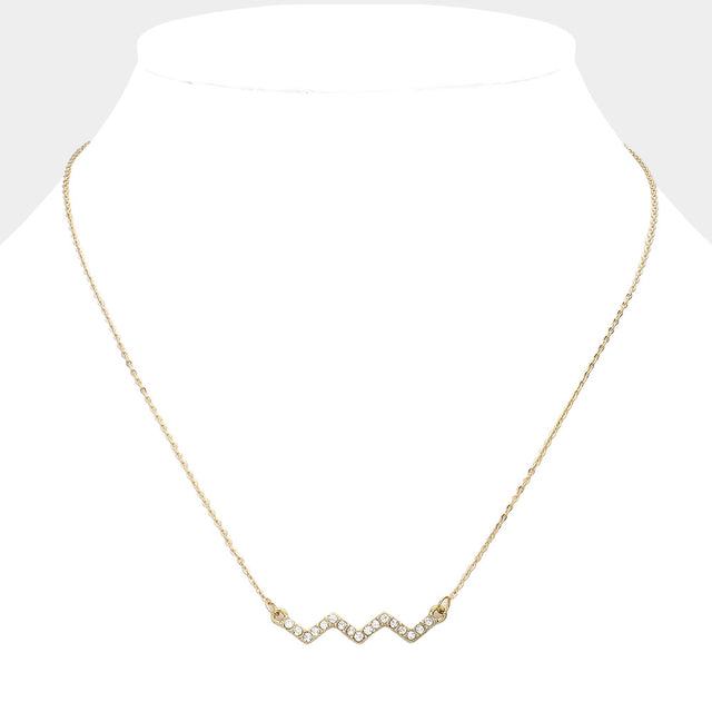 Madeline Love Clear, Gold Rhinestone Paved Chevron Pendant Necklace - Jewelry