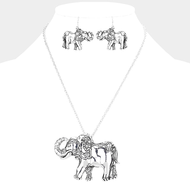 Madeline Love Antique Silver Antique Metal Elephant Pendant Necklace - Necklaces