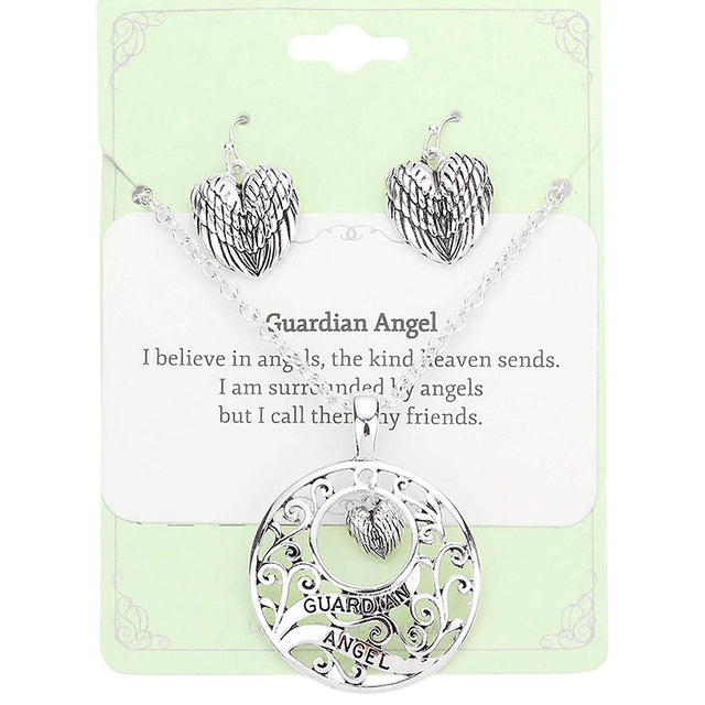 Madeline Love Antique Silver Guardian Angel Pendant Necklace - Jewelry