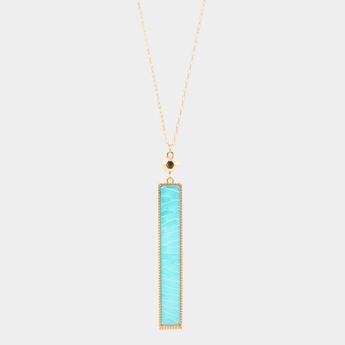 Celluloid Acetate Rectangle Pendant Long Necklace - Mint