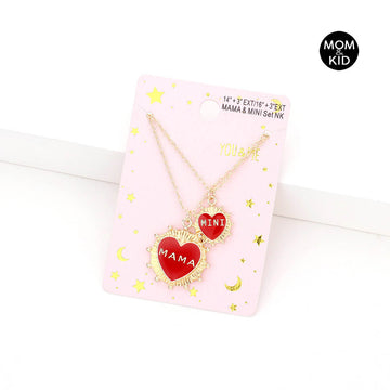 Madeline Love Red 2PCS - MAMA MINI Enamel Heart Pendant Moms and Kids Set Necklaces