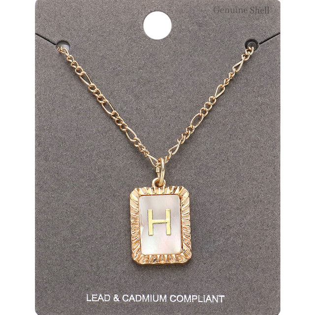 Madeline Love Gold -H- Initial Monogram Genuine Shell Rectangle Pendant Necklace - Necklaces