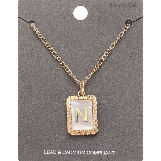 Madeline Love Gold -N- Initial Monogram Genuine Shell Rectangle Pendant Necklace - Necklaces