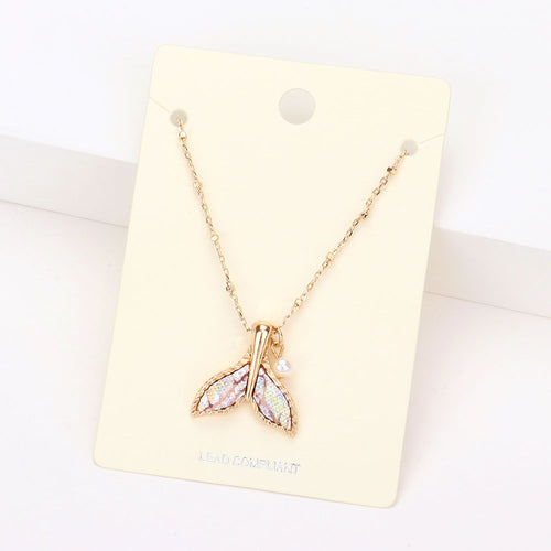 Collar con colgante de perla y cola de ballena estampada - Oro, rosa