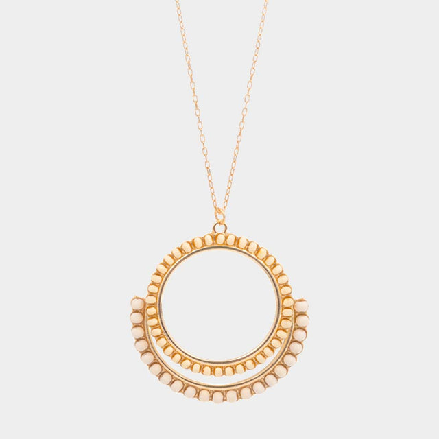 Madeline Love Ivory Wood Embellished Geometric Open Circle Pendant Long Necklace - Necklaces