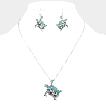 Madeline Love Turquoise Glittered Turtle Pendant Necklace - Necklaces