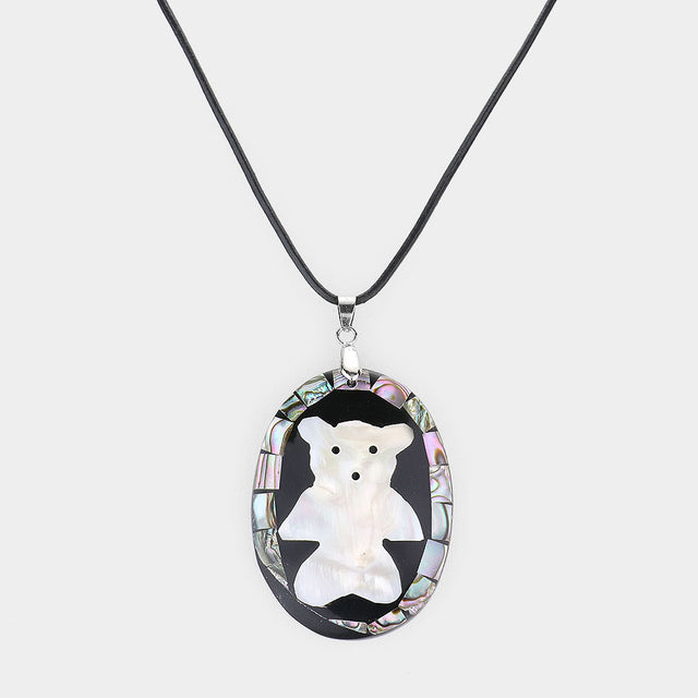 Madeline Love Abalone, Rhodium Abalone Bear Pendant Necklace - Necklaces