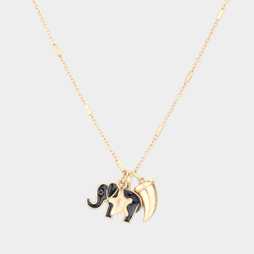 Madeline Love Worn Gold Enamel Elephant Metal Horn Star Pendant Necklace - Necklaces