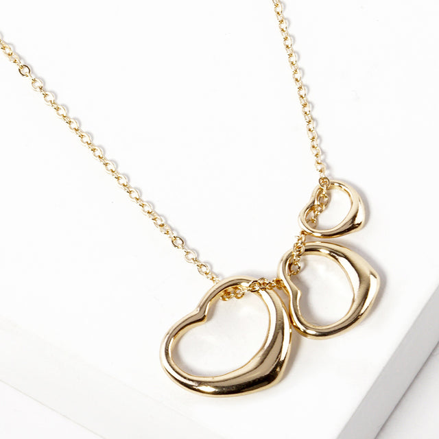Triple Open Heart Pendant Necklace - Gold - Necklaces