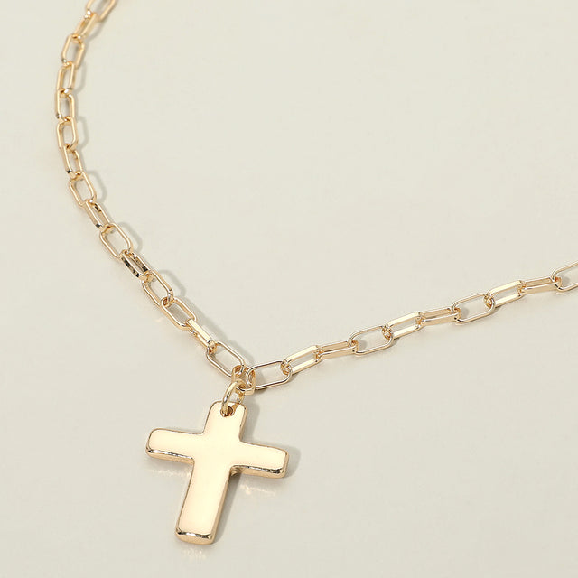 Madeline Love Gold Metal Cross Charm Pendant Paperclip Chain Necklace - Necklaces