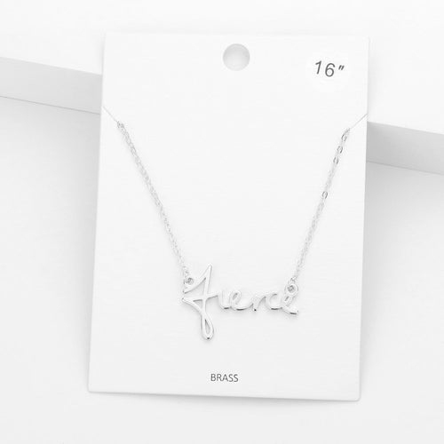 fierce Brass Metal Message Pendant Necklace - Rhodium