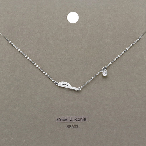 P Brass Metal Cubic Zirconia Initial Monogram Pendant Necklace - Clear, Rhodium