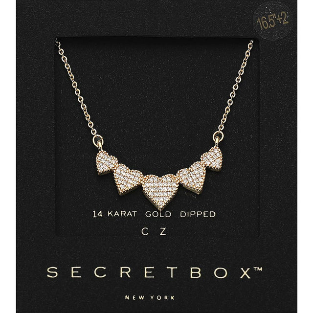 Madeline Love Gold SECRET BOX_14K Gold Dipped CZ Pave Heart Link Pendant Necklace - Jewelry