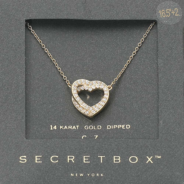 Madeline Love Gold SECRET BOX_14K Gold Dipped CZ Stone Paved Layered Heart Pendant Necklace - Jewelry