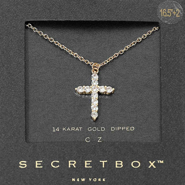 Madeline Love Gold SECRET BOX_14K Gold Dipped CZ Cross Pendant Necklace - Jewelry