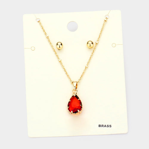 Brass Metal Teardrop Pendant Necklace - Siam