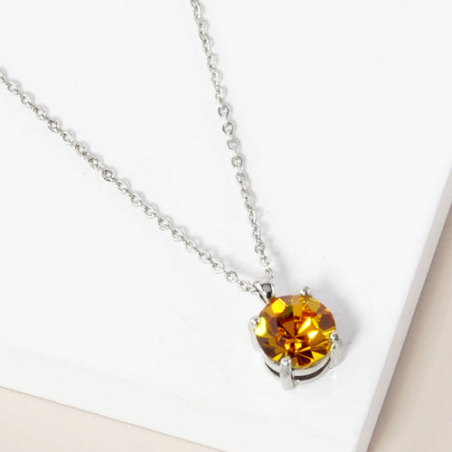 November - Birthstone Pendant Necklace - Rhodium, Yellow