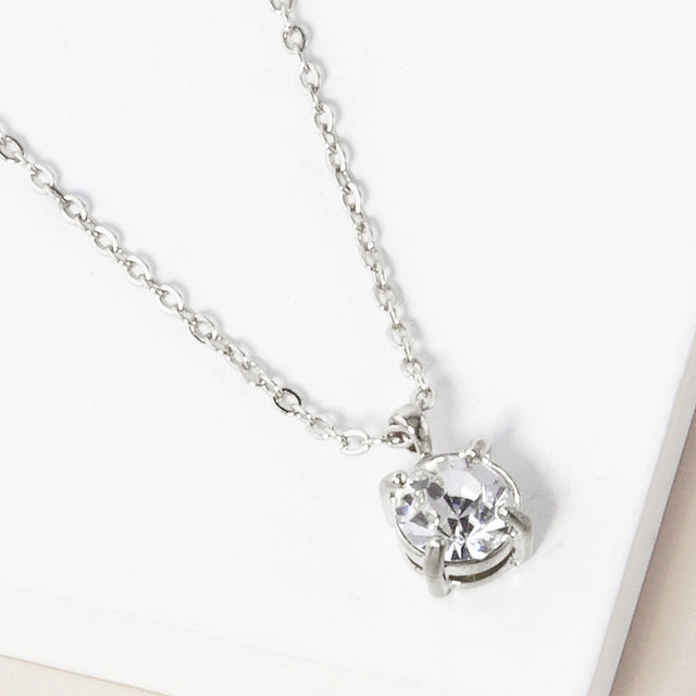 Madeline Love Clear, Rhodium April - Birthstone Pendant Necklace - Jewelry