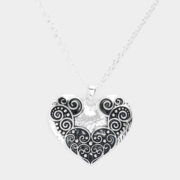 Antique Metal Western Heart Pendant Necklace - Antique Silver - Necklaces