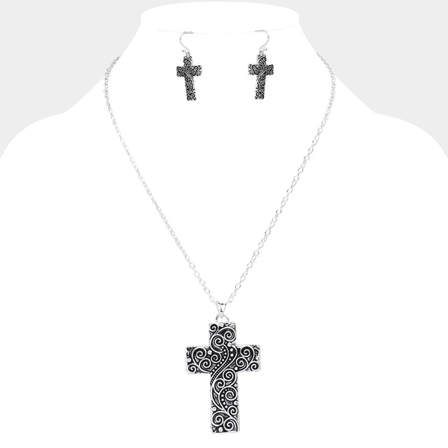 Madeline Love Antique Silver Antique Metal Western Cross Pendant Necklace - Necklaces
