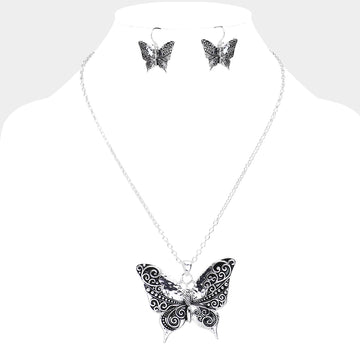 Madeline Love Antique Silver Antique Metal Western Butterfly Pendant Necklace - Necklaces