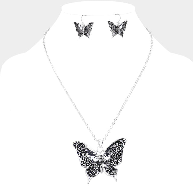 Madeline Love Antique Silver Antique Metal Western Butterfly Pendant Necklace - Necklaces