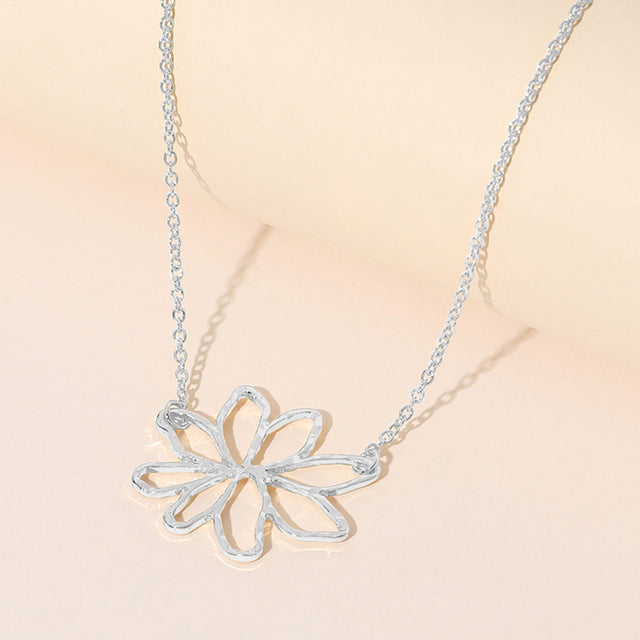 Madeline Love Rhodium Hammered Metal Open Flower Pendant Necklace - Jewelry