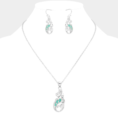 Mermaid Pendant Necklace - Blue, Silver