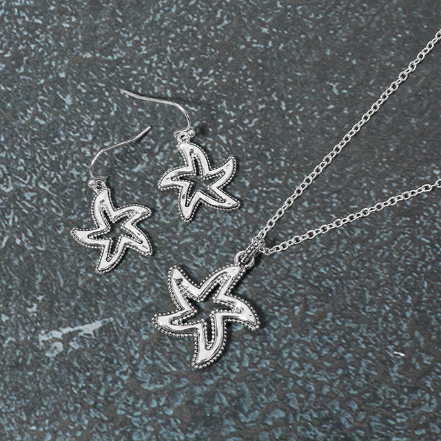 Antique Silver Antique Metal Starfish Pendant Necklace