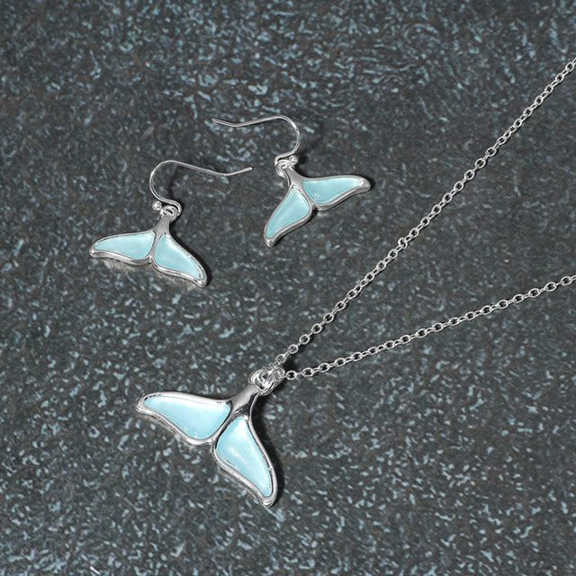 Madeline Love Blue, Silver Sea Glass Whale Tale Pendant Necklace - Jewelry