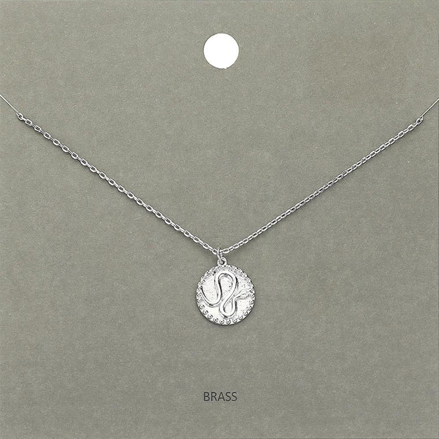 Madeline Love Rhodium Brass Metal Snake Round Pendant Necklace - Necklaces