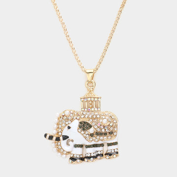 Madeline Love Gold, White Pave Glass Crystal Pearl Accented ELEPHANT Pendant Necklace - Necklaces