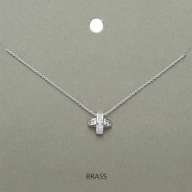 Madeline Love Rhodium Stone Embellished Brass Metal Cross Pendant Necklace - Jewelry