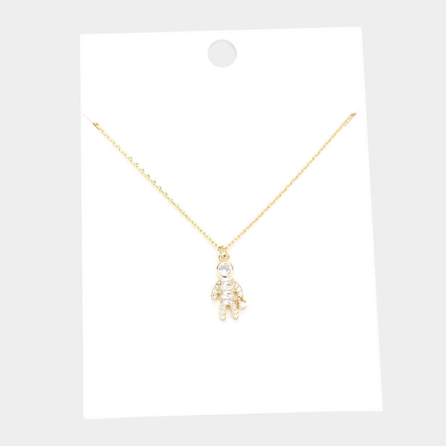 Madeline Love Gold Stone Embellished Brass Metal Human Being Pendant Necklace - Necklaces